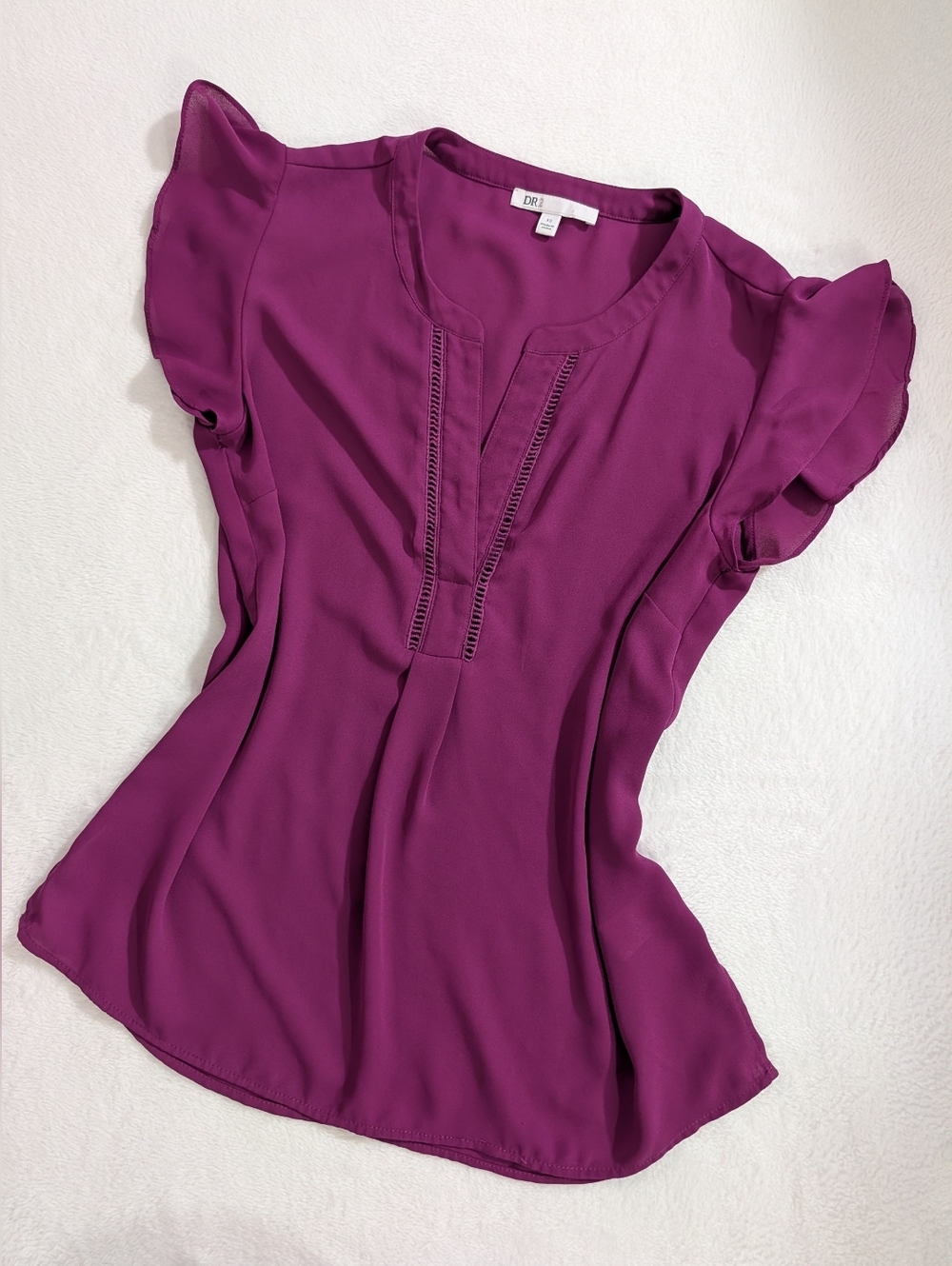 DR2 Purple Blouse, Adorable Flutter Sleeve, Size X Small, The Perfect Summer Top